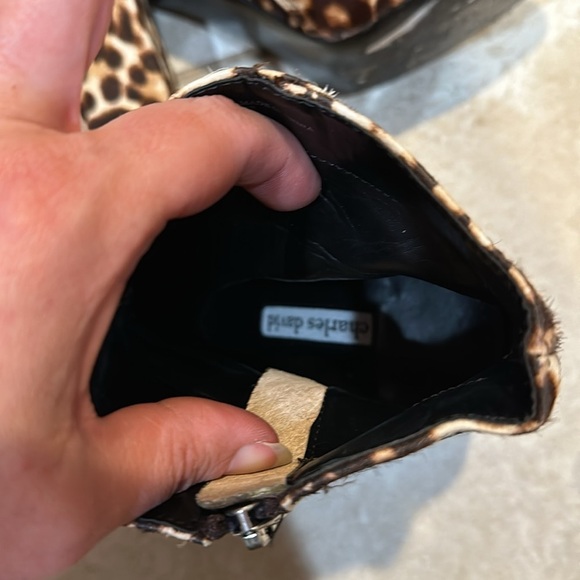 Charles David Studio Leopard Calf Hair Heeled Ankle Boots 9 - Picture 5 of 10